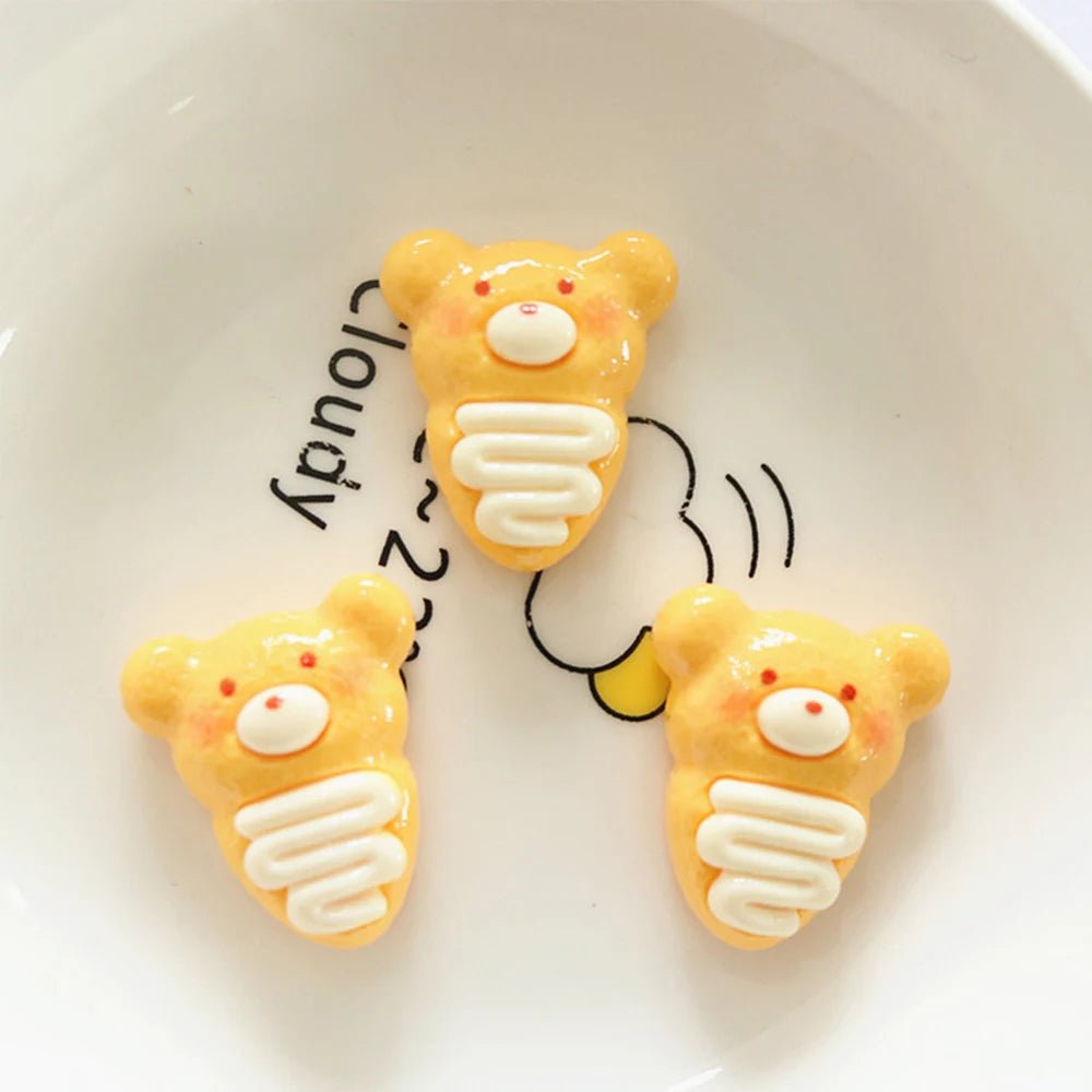 10 Cabochons Résine Ours « ours Biscuits » Brillants | Dos Plat - Pour Barrette, Scrapbooking, DIY Bijoux - RukaCraft