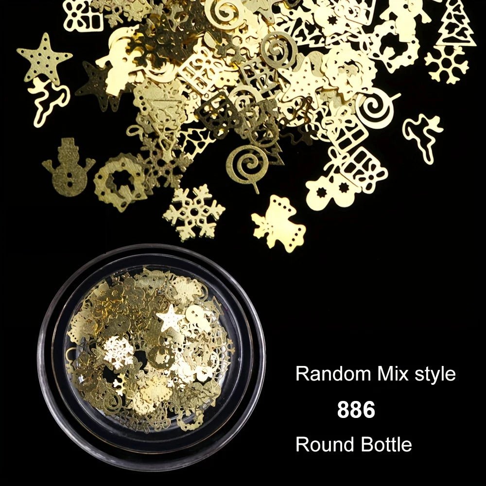 Accessoires pour Ongles et bijoux Flocons de Neige 3D | Paillettes & Métal Doré - Décoration Noël Manucure DIY - RukaCraft