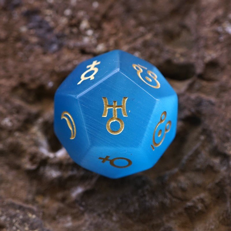 Aqua Blue Cat's Eye Stone Astrological Dice Set Of 3 Planets - RukaCraft