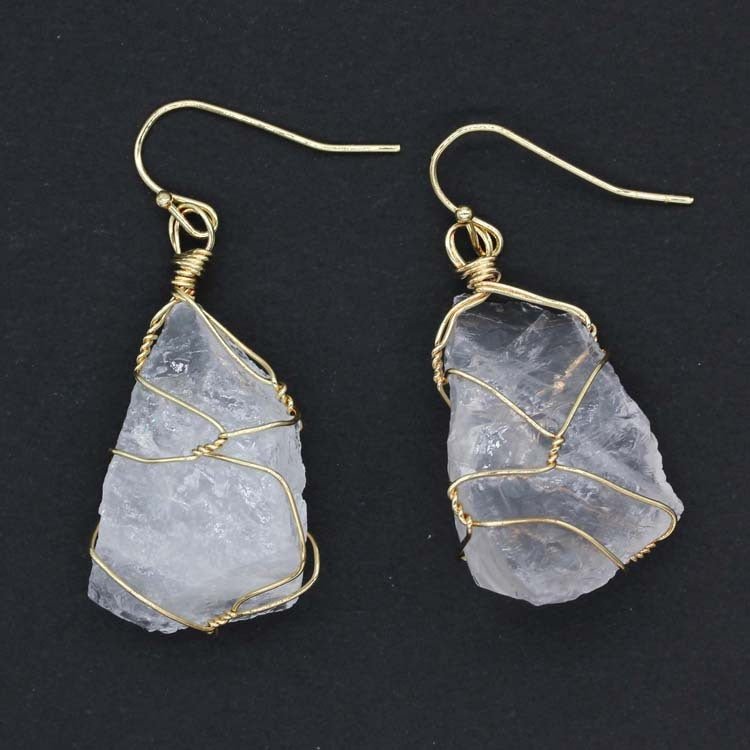 🌟 Natural Crystal Gold - Plated Amethyst Irregular Winding Earrings — Earth’s Whisper, Artisan’s Legacy 🌟 - RukaCraft