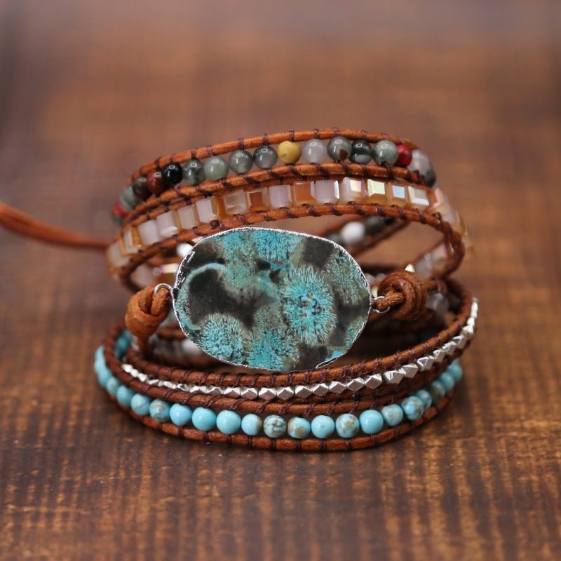 🌟 Natural Marine Stone Bracelet Beads Handmade — Ocean’s Whisper, Earth’s Guardian 🌟 - RukaCraft