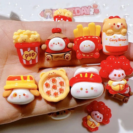 10 Cabochons en Résine Cartoon Pizza Lapin Frites | Dos Plat - DIY, Décoration Téléphone, Loisirs Créatifs KAWAHIP - RukaCraft