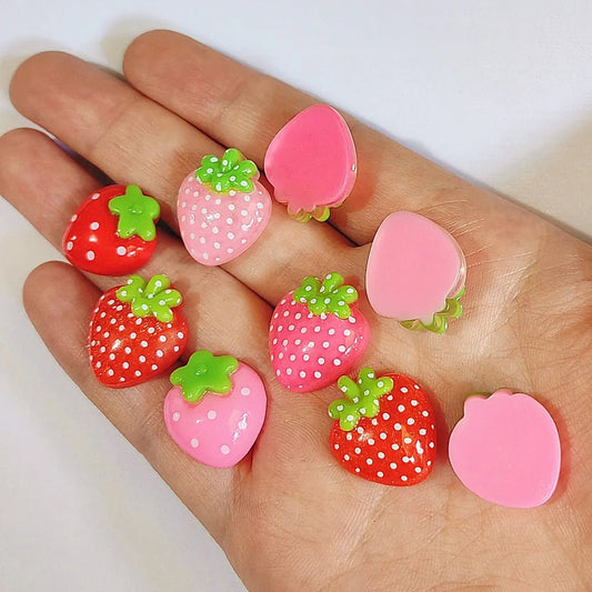 10 Charms Fraises en Résine | Dos Plat 17x19mm pour Slime, Décoration & DIY - KAWAHIP - RukaCraft