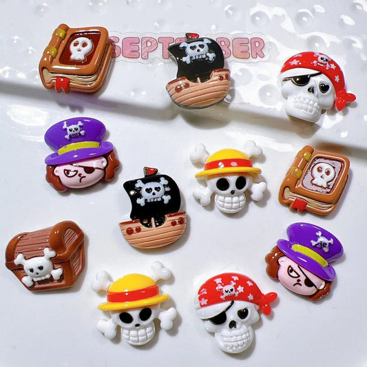 10 Perles en Résine 3D Pirates & Crânes Cartoon | Dos Plat - DIY, Mariage, Halloween, Bijoux KAWAHIP - RukaCraft