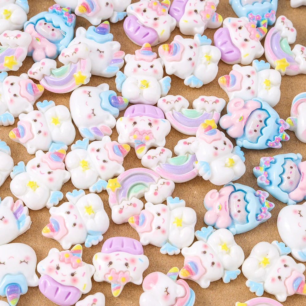 15 pcs Cabochons Licorne Arc - en - Ciel Résine | Mix de Couleurs - DIY, Décoration, Cadeau Créatif - RukaCraft