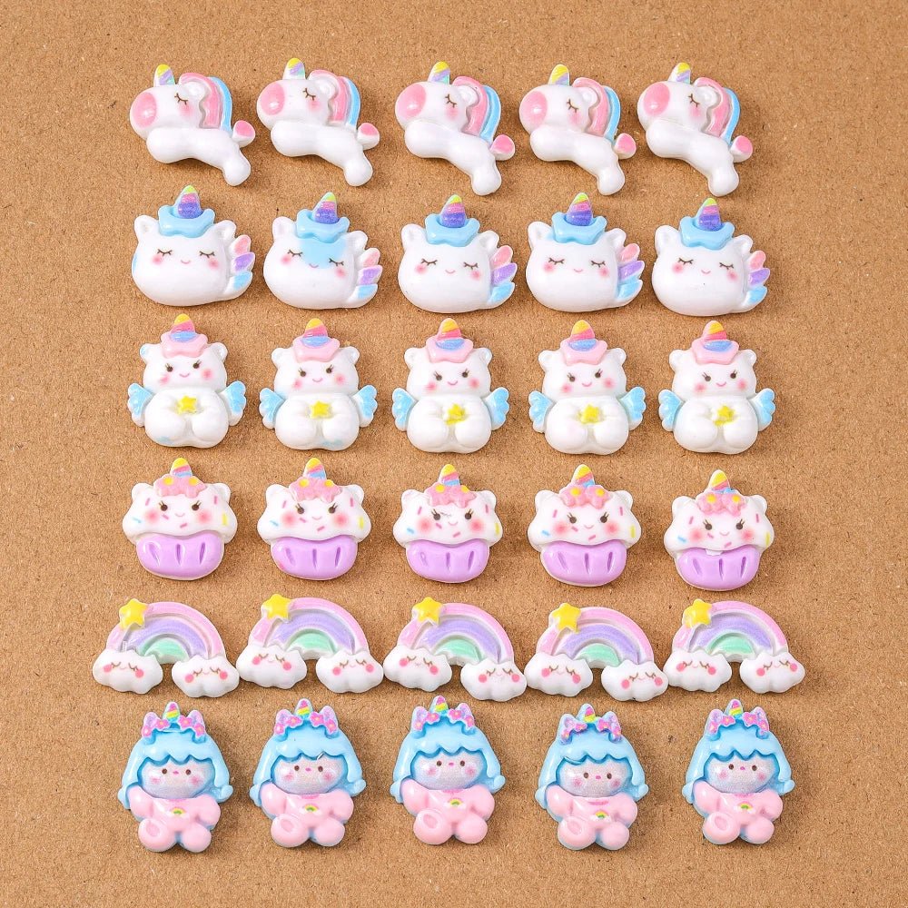 15 pcs Cabochons Licorne Arc - en - Ciel Résine | Mix de Couleurs - DIY, Décoration, Cadeau Créatif - RukaCraft