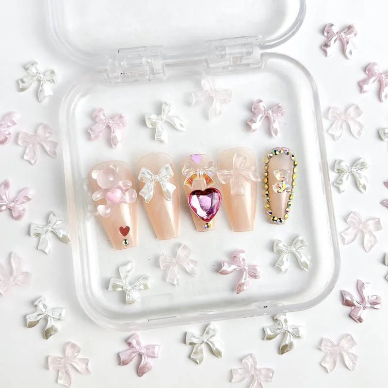 50 Charms pour Ongles et Bijoux Ballerina Bow 3D | Nœuds Résine Nacrée Brillante - Décoration Manucure DIY KAWAHIP - RukaCraft