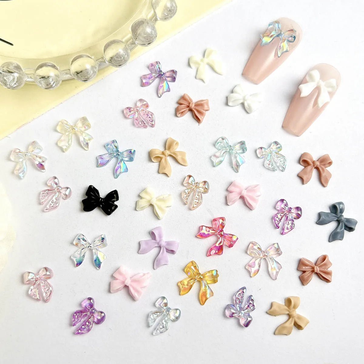 50 Charms pour Ongles et Bijoux Ballerina Bow 3D | Nœuds Résine Nacrée Brillante - Décoration Manucure DIY KAWAHIP - RukaCraft