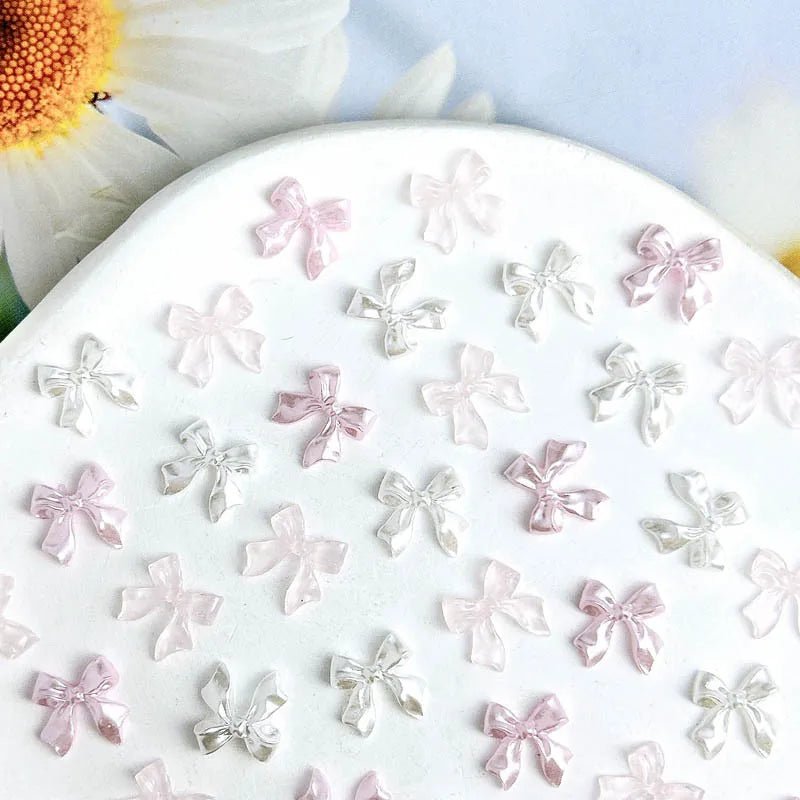 50 Charms pour Ongles et Bijoux Ballerina Bow 3D | Nœuds Résine Nacrée Brillante - Décoration Manucure DIY KAWAHIP - RukaCraft