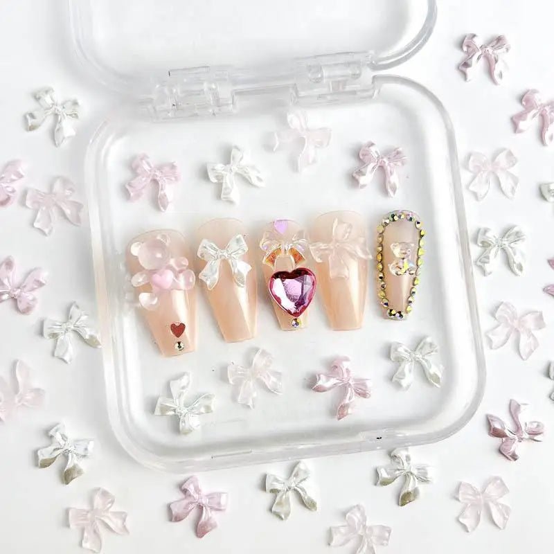50 Charms pour Ongles et Bijoux Ballerina Bow 3D | Nœuds Résine Nacrée Brillante - Décoration Manucure DIY KAWAHIP - RukaCraft