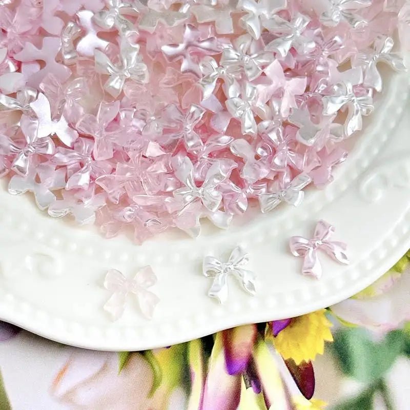 50 Charms pour Ongles et Bijoux Ballerina Bow 3D | Nœuds Résine Nacrée Brillante - Décoration Manucure DIY KAWAHIP - RukaCraft