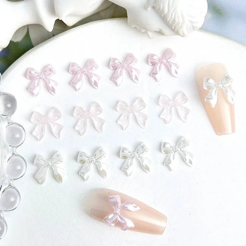 50 Charms pour Ongles et Bijoux Ballerina Bow 3D | Nœuds Résine Nacrée Brillante - Décoration Manucure DIY KAWAHIP - RukaCraft