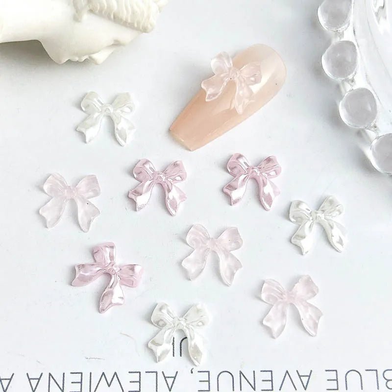 50 Charms pour Ongles et Bijoux Ballerina Bow 3D | Nœuds Résine Nacrée Brillante - Décoration Manucure DIY KAWAHIP - RukaCraft