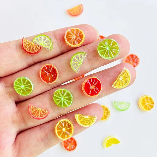 50 Pièces Mini Oranges et Tranches de Citron Cartoon en Résine | Dos Plat - DIY Scrapbook, Décoration Ongles, Cadeaux Festifs KAWAHIP - RukaCraft