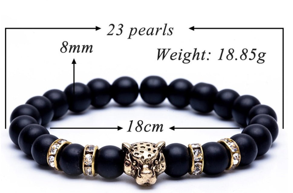 🌟 8mm Natural Stone Lava Bead Bracelet with Leopard Head Charm — Wild Energy, Handcrafted Power 🌟 - RukaCraft