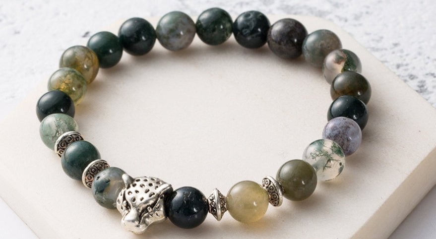 🌟 8mm Natural Stone Lava Bead Bracelet with Leopard Head Charm — Wild Energy, Handcrafted Power 🌟 - RukaCraft