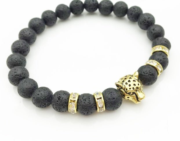 🌟 8mm Natural Stone Lava Bead Bracelet with Leopard Head Charm — Wild Energy, Handcrafted Power 🌟 - RukaCraft