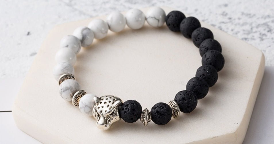🌟 8mm Natural Stone Lava Bead Bracelet with Leopard Head Charm — Wild Energy, Handcrafted Power 🌟 - RukaCraft