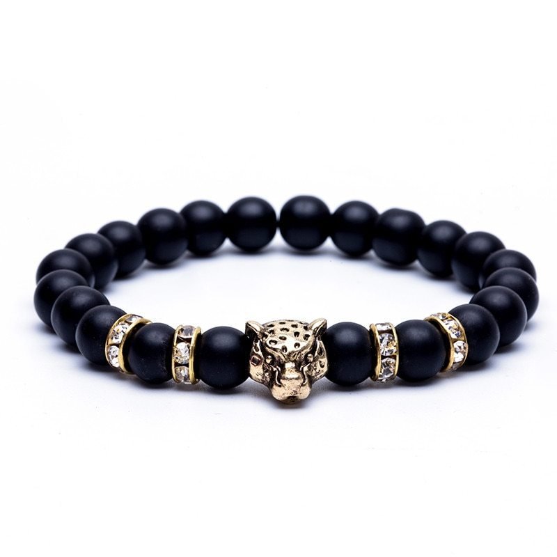 🌟 8mm Natural Stone Lava Bead Bracelet with Leopard Head Charm — Wild Energy, Handcrafted Power 🌟 - RukaCraft