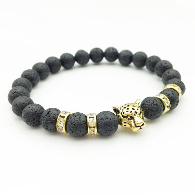 🌟 8mm Natural Stone Lava Bead Bracelet with Leopard Head Charm — Wild Energy, Handcrafted Power 🌟 - RukaCraft