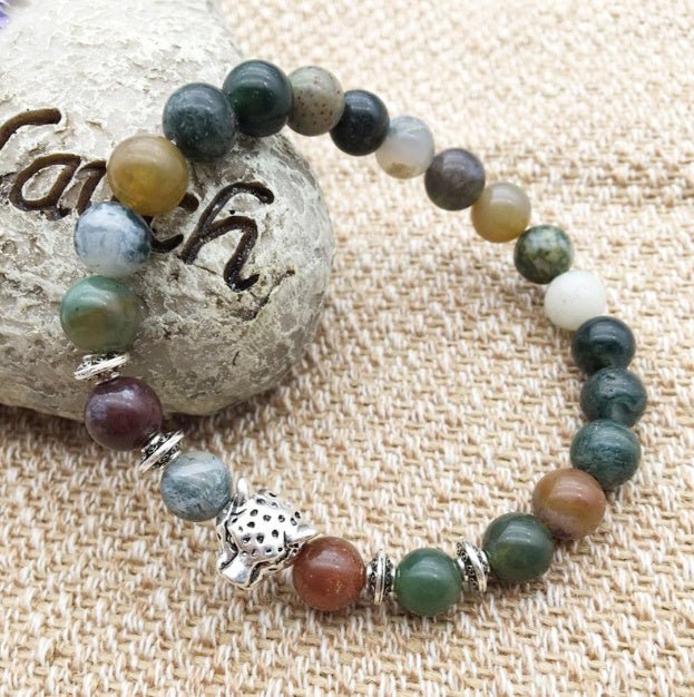 🌟 8mm Natural Stone Lava Bead Bracelet with Leopard Head Charm — Wild Energy, Handcrafted Power 🌟 - RukaCraft