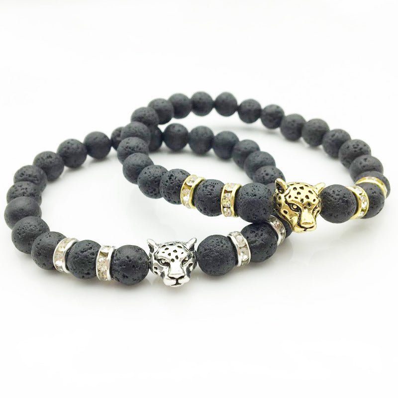 🌟 8mm Natural Stone Lava Bead Bracelet with Leopard Head Charm — Wild Energy, Handcrafted Power 🌟 - RukaCraft