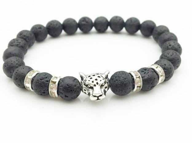 🌟 8mm Natural Stone Lava Bead Bracelet with Leopard Head Charm — Wild Energy, Handcrafted Power 🌟 - RukaCraft