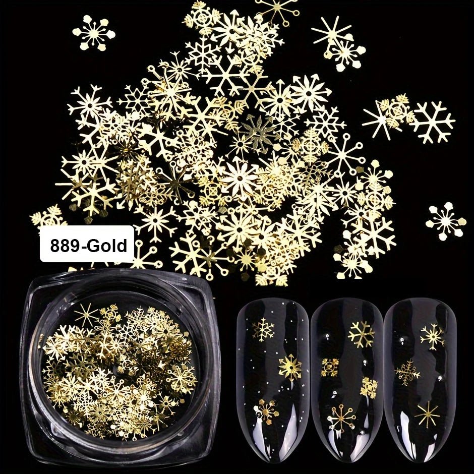 Accessoires pour Ongles et bijoux Flocons de Neige 3D | Paillettes & Métal Doré - Décoration Noël Manucure DIY - RukaCraft