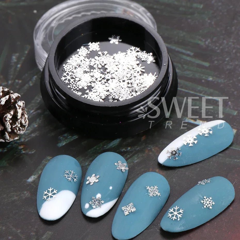 Accessoires pour Ongles et bijoux Flocons de Neige 3D | Paillettes & Métal Doré - Décoration Noël Manucure DIY - RukaCraft