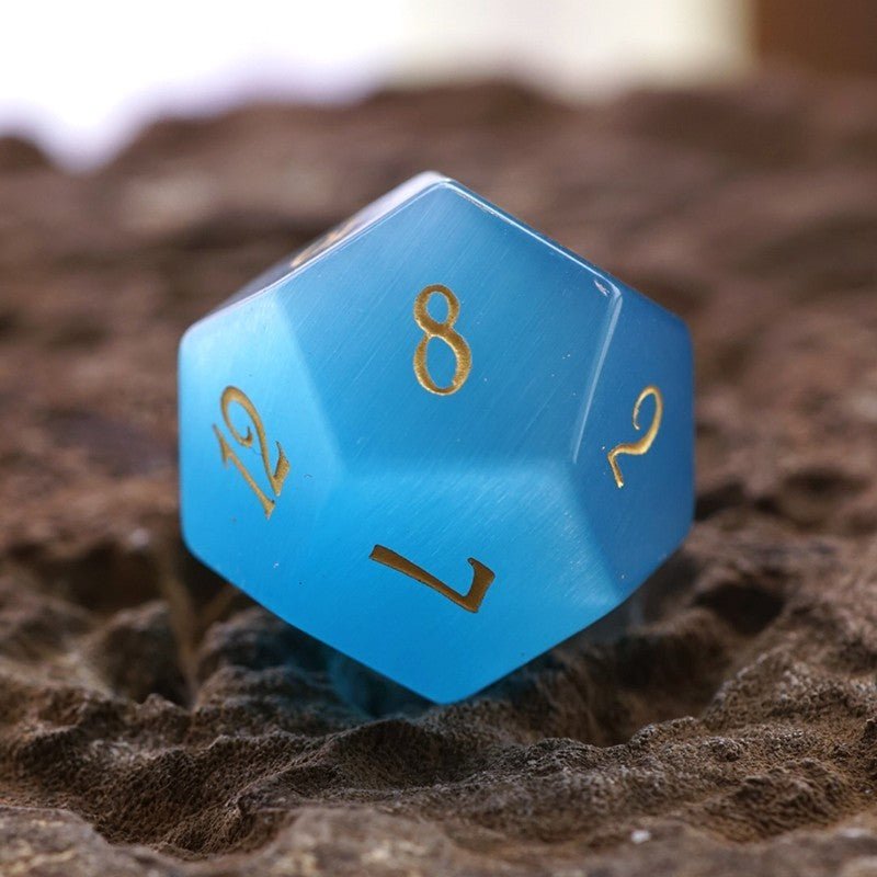 Aqua Blue Cat's Eye Stone Astrological Dice Set Of 3 Planets - RukaCraft