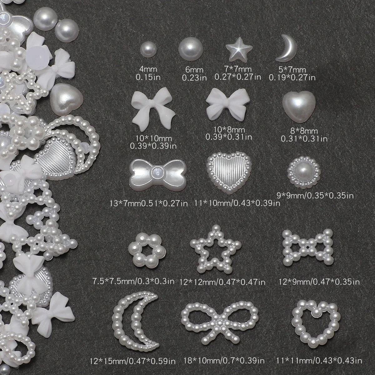 Boîte d'Accessoires pour Ongles 3D | Charmes en Résine Coeurs, Nœuds, Étoiles - Décoration Manucure - RukaCraft
