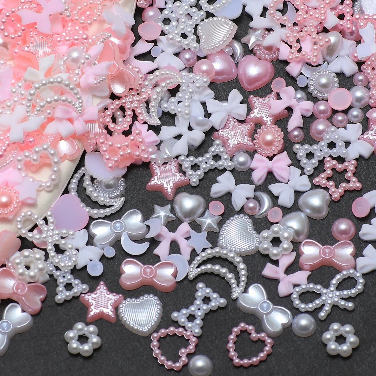 Boîte d'Accessoires pour Ongles 3D | Charmes en Résine Coeurs, Nœuds, Étoiles - Décoration Manucure - RukaCraft