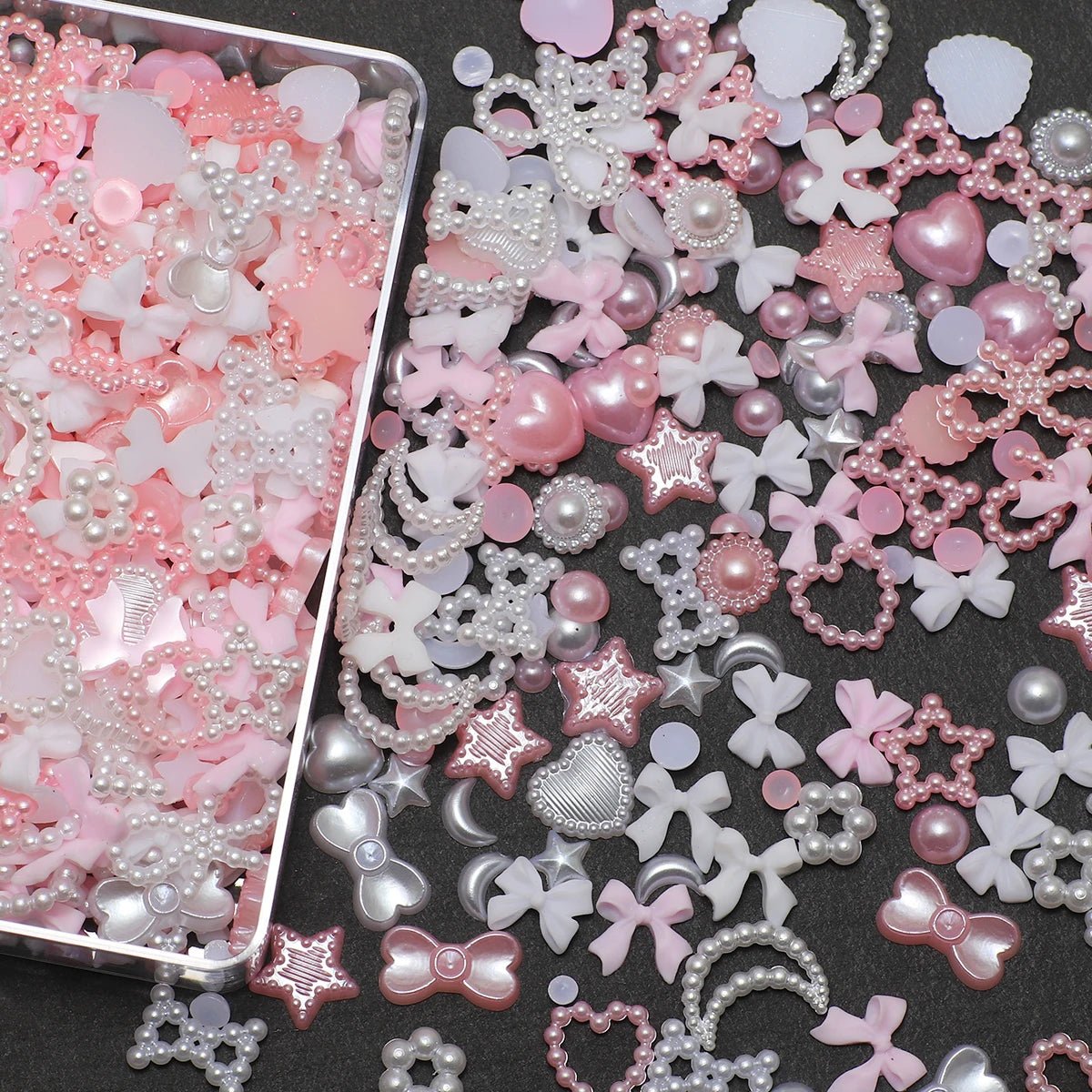 Boîte d'Accessoires pour Ongles 3D | Charmes en Résine Coeurs, Nœuds, Étoiles - Décoration Manucure - RukaCraft