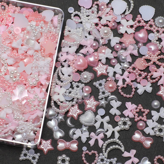 Boîte d'Accessoires pour Ongles 3D | Charmes en Résine Coeurs, Nœuds, Étoiles - Décoration Manucure - RukaCraft