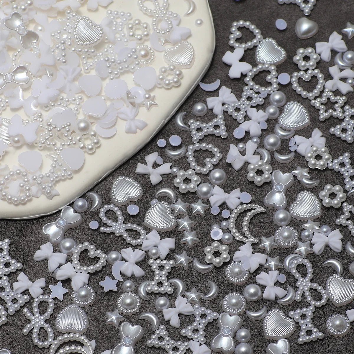 Boîte d'Accessoires pour Ongles 3D | Charmes en Résine Coeurs, Nœuds, Étoiles - Décoration Manucure - RukaCraft