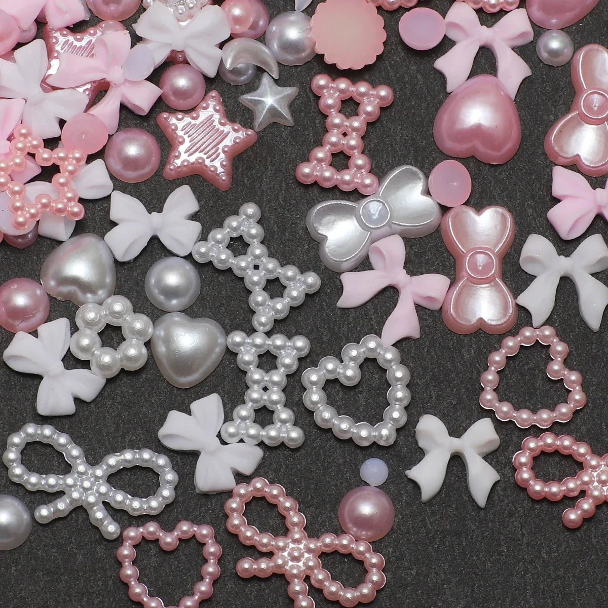 Boîte d'Accessoires pour Ongles 3D | Charmes en Résine Coeurs, Nœuds, Étoiles - Décoration Manucure - RukaCraft