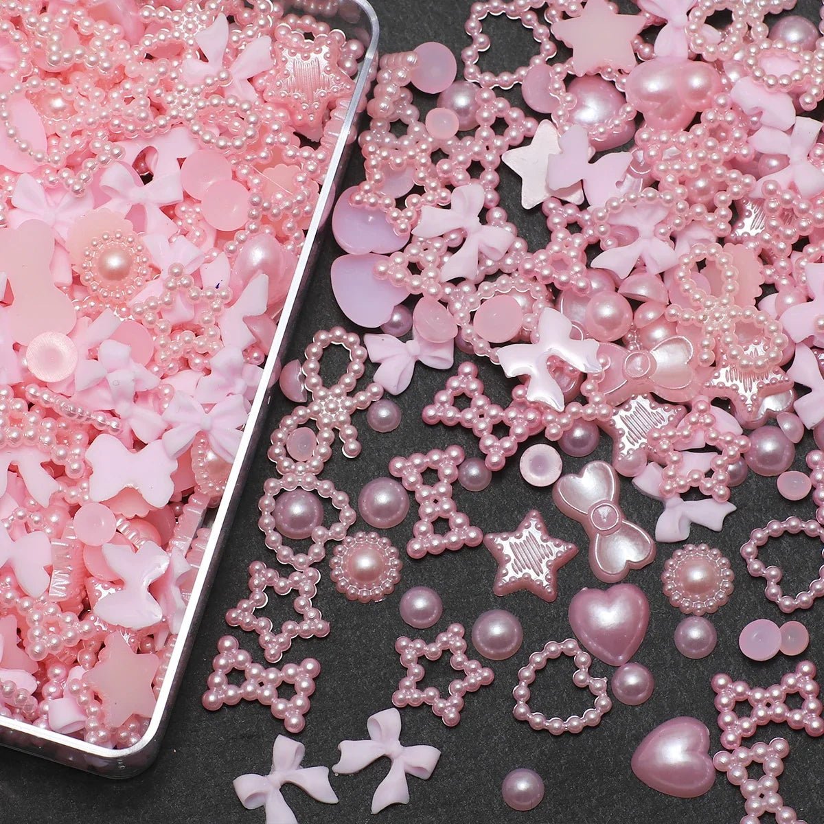 Boîte d'Accessoires pour Ongles 3D | Charmes en Résine Coeurs, Nœuds, Étoiles - Décoration Manucure - RukaCraft