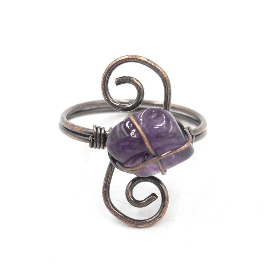 🌟 Copper Ancient Winding S - shaped Irregular Rough Stone Crystal Ring — Earth’s Energy, Artisan’s Legacy 🌟 - RukaCraft