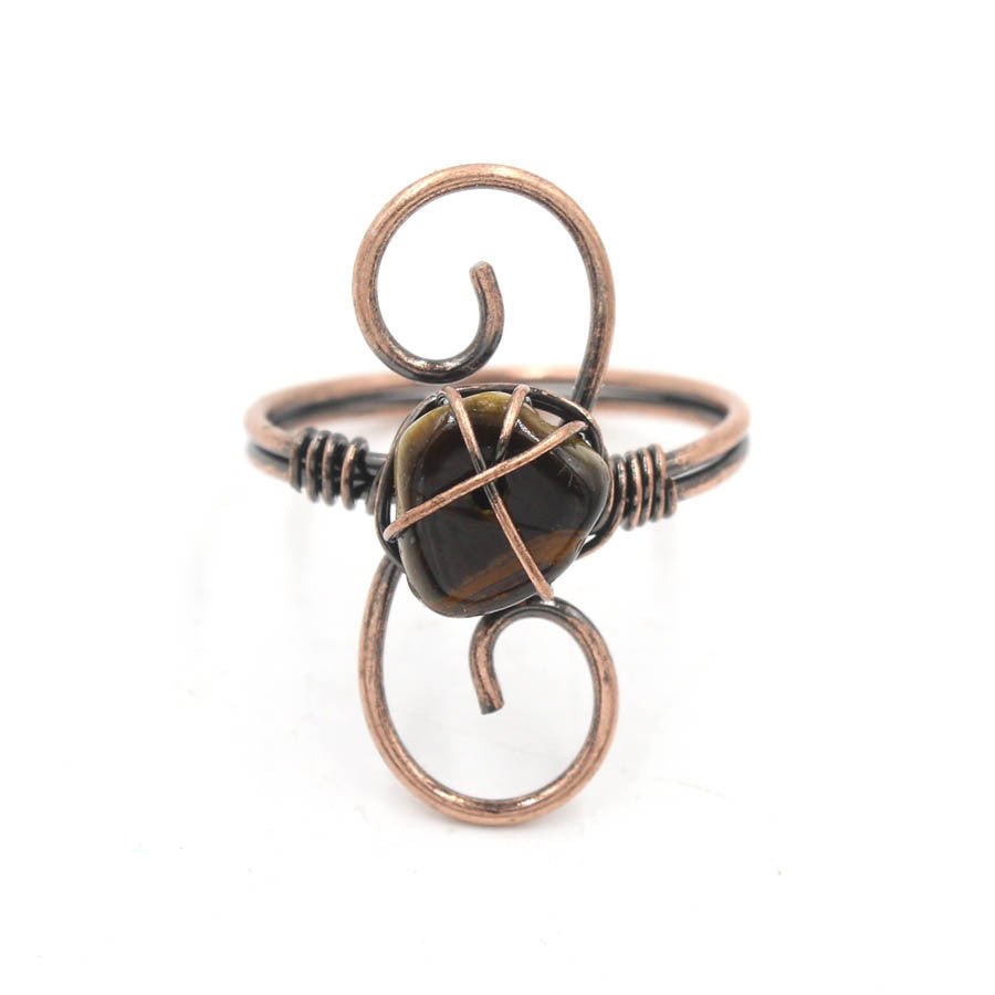 🌟 Copper Ancient Winding S - shaped Irregular Rough Stone Crystal Ring — Earth’s Energy, Artisan’s Legacy 🌟 - RukaCraft