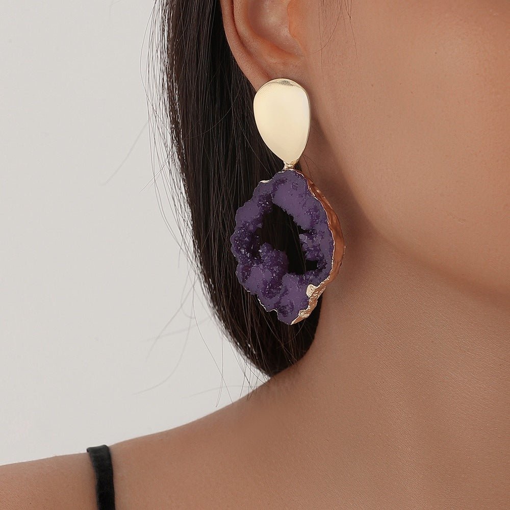 🌟 Fashionable Irregular Shaped Amethyst Rough Stone Earrings — Earth’s Raw Beauty, Modern Elegance 🌟 - RukaCraft