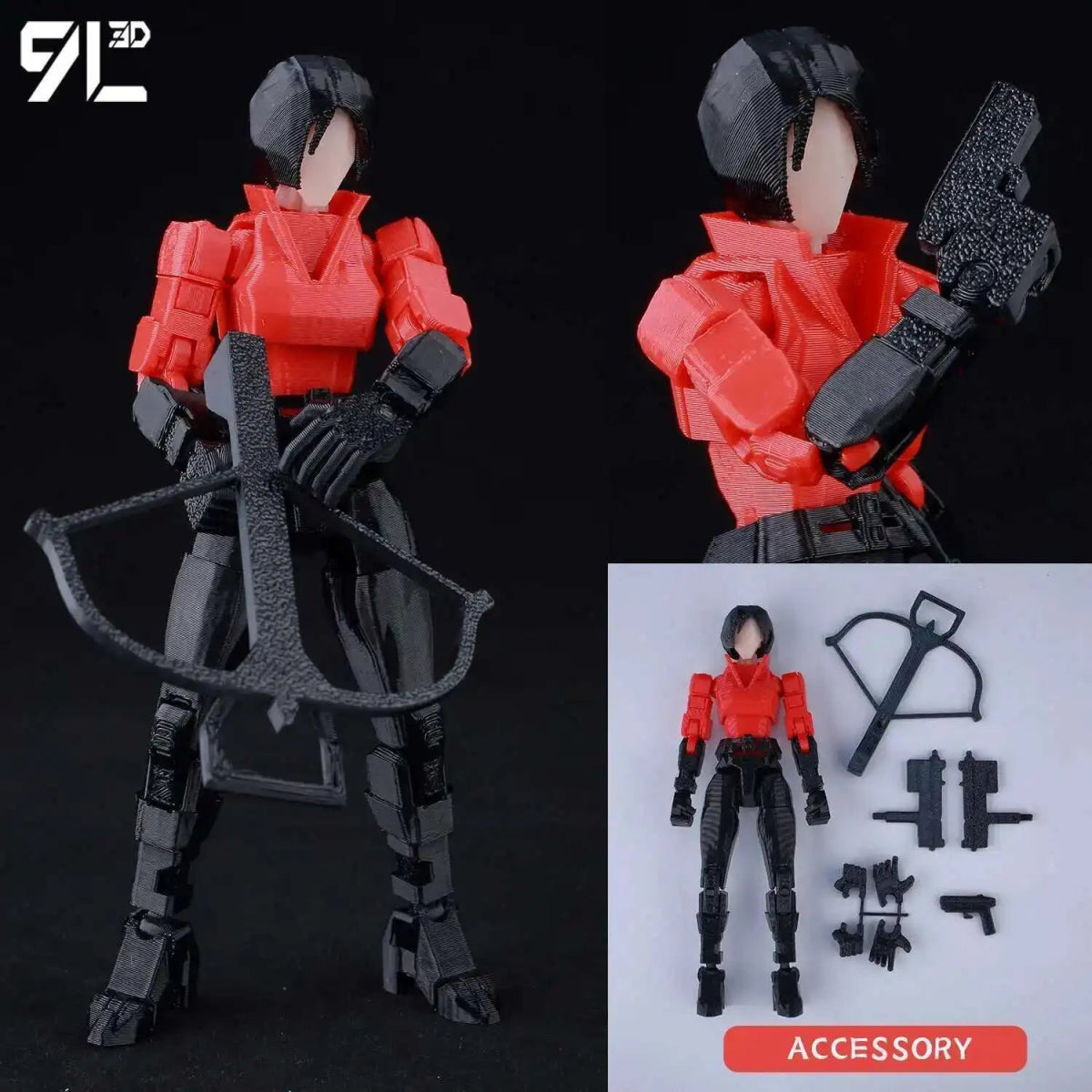 Figurine Action 9L3D Articulée 13cm | Modèle Collection Personnage de Jeu - Pièces Interchangeables | Impression 3D - RukaCraft