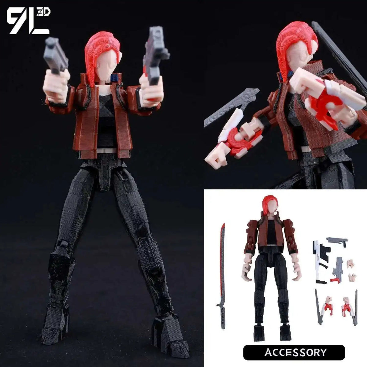 Figurine Action 9L3D Articulée 13cm | Modèle Collection Personnage de Jeu - Pièces Interchangeables | Impression 3D - RukaCraft