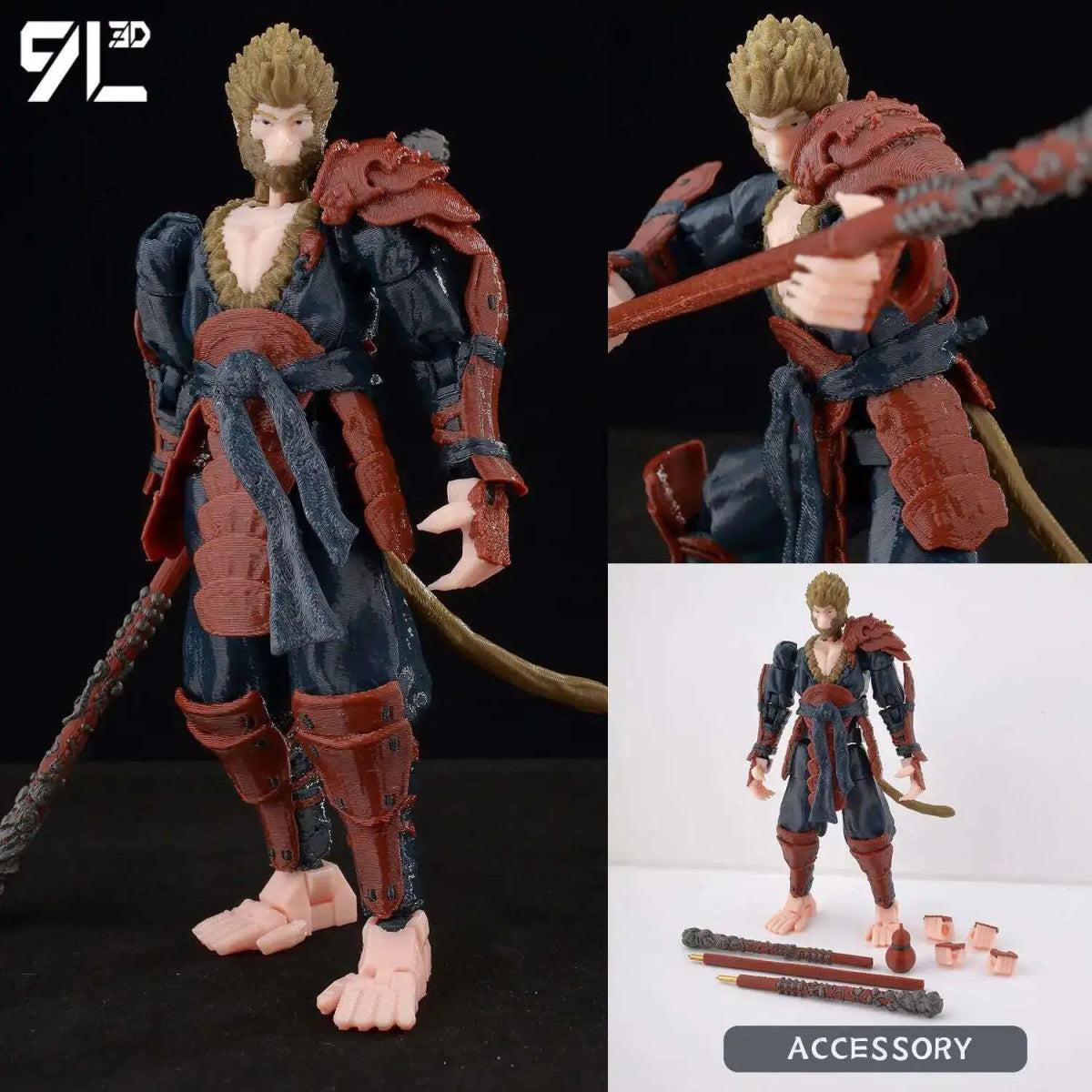 Figurine Action 9L3D Articulée 13cm | Modèle Collection Personnage de Jeu - Pièces Interchangeables | Impression 3D - RukaCraft