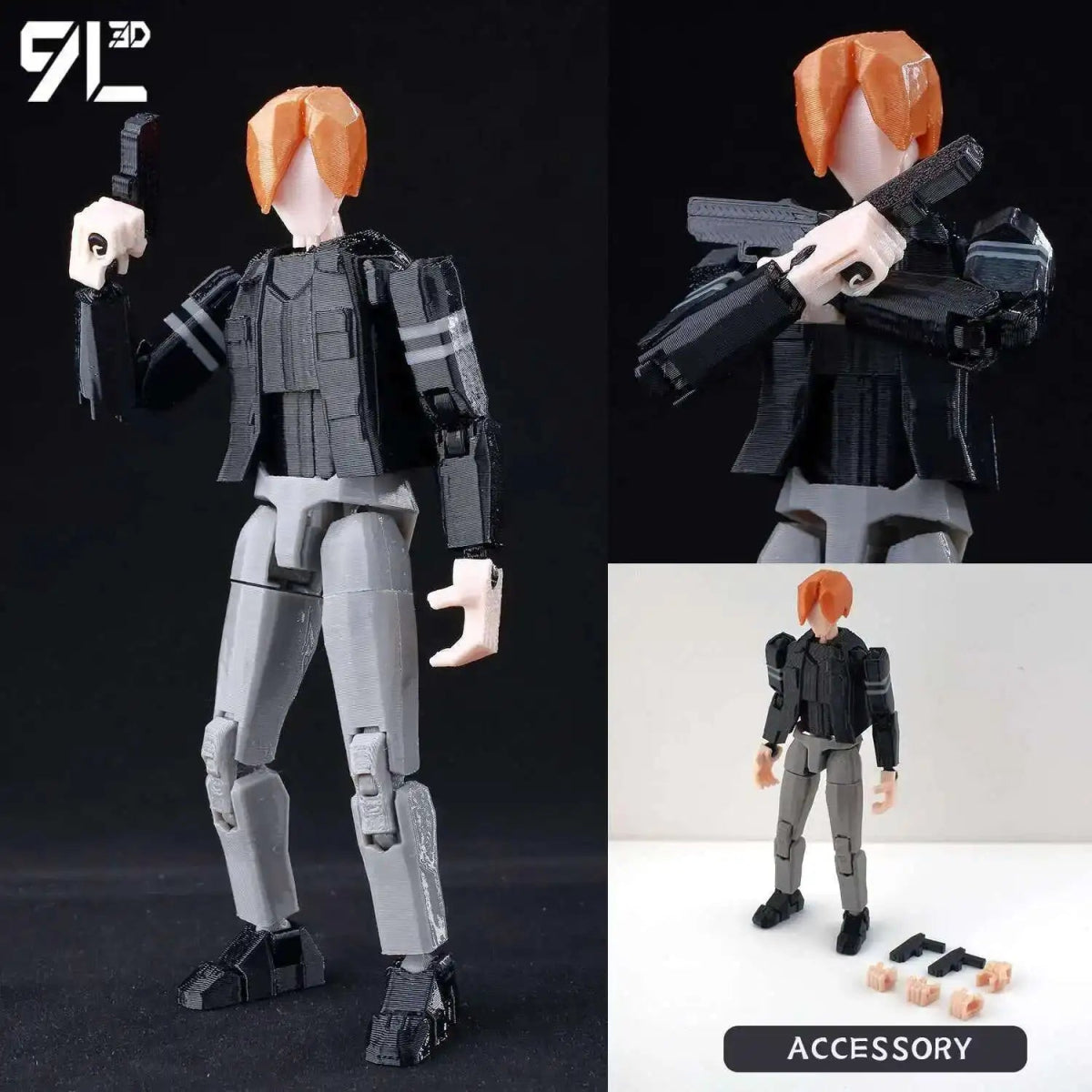 Figurine Action 9L3D Articulée 13cm | Modèle Collection Personnage de Jeu - Pièces Interchangeables | Impression 3D - RukaCraft
