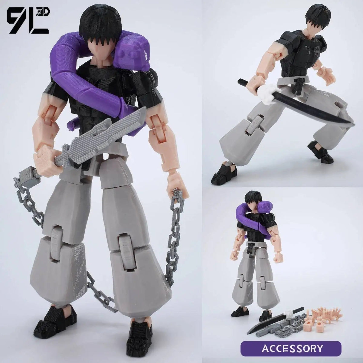 Figurine Articulée 3D Jujutsu Kaisen 13+ cm | Fushiguro Toji, Gojo Satoru, Yuji - Pièces Interchangeables|Impression 3D - RukaCraft