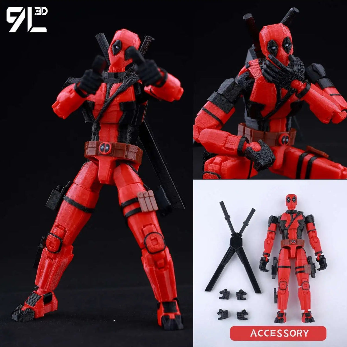 Figurine Deadpool Articulée 9L3D 14cm | Personnage Marvel - Collection Modèle 3D Pièces Interchangeables | Impression 3D - RukaCraft