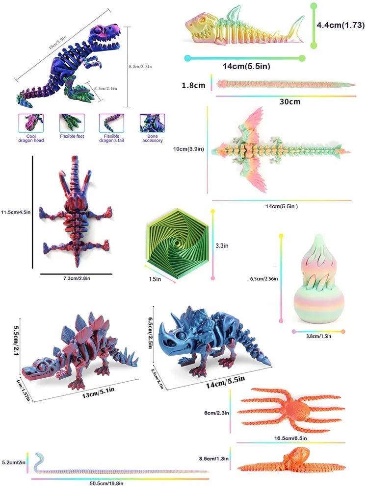 Figurine Dragon Articulée Imprimée en 3D | Modèle Décoratif avec Joints Mobiles | PLA Écologique - RukaCraft
