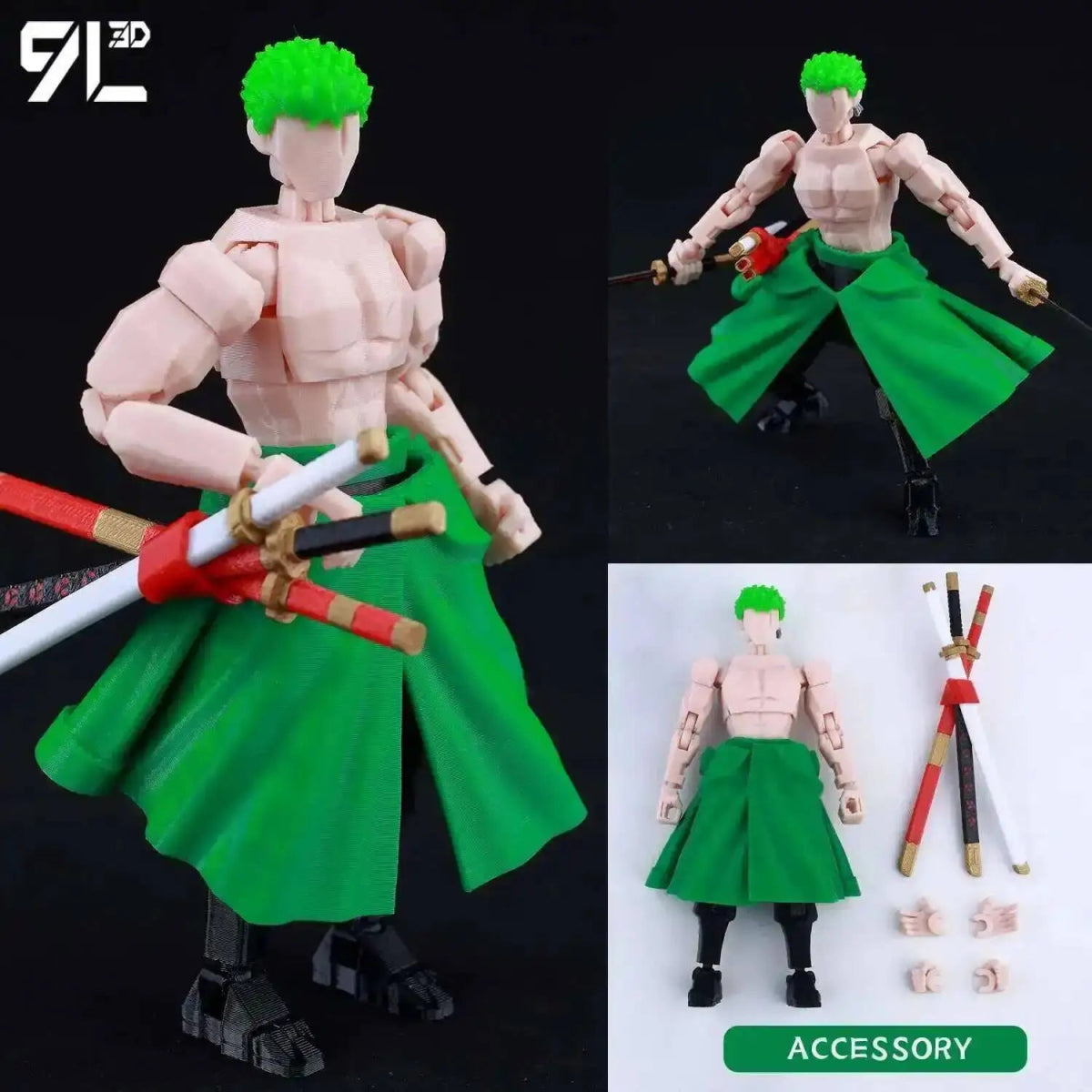 Figurine ONE PIECE Articulée 14cm | Zoro, Ace, Luffy - Modèle Collection 3D Pièces Interchangeables | Impression 3D - RukaCraft