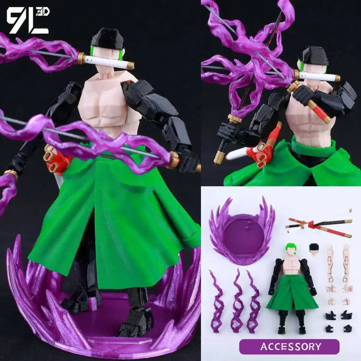 Figurine ONE PIECE Articulée 14cm | Zoro, Ace, Luffy - Modèle Collection 3D Pièces Interchangeables | Impression 3D - RukaCraft