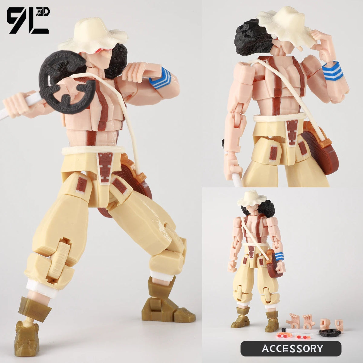 Figurine ONE PIECE Articulée 14cm | Zoro, Ace, Luffy - Modèle Collection 3D Pièces Interchangeables | Impression 3D - RukaCraft